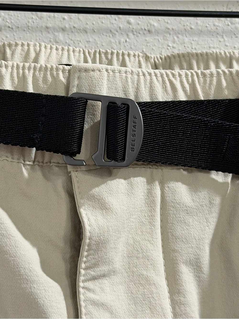 Belstaff Size Medium Ivory Cargo Jogger Pants Utility Techwear Buckle Waist
